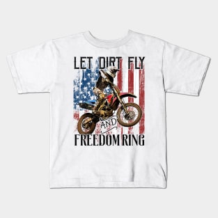 American Flag 4Th Of July Dirt Bike Motocross Racing Kids T-Shirt
